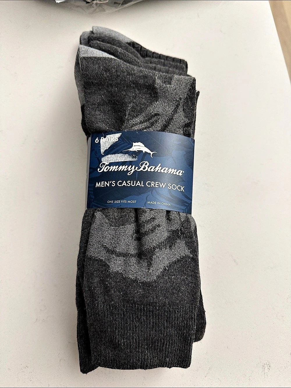 Tommy Bahama Texture 6PK Men's Casual Crew Socks Gray NWT